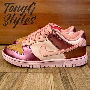 NEW CUSTOM WOMENS NIKE DUNK LOW “PINK VALENTINE” 7 PINK AND GOLD
